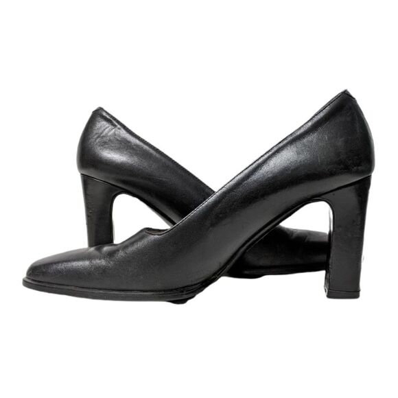 ZARA WOMAN Leather Minimalist Square Toe Stacked Heels 38 - Picture 6 of 11